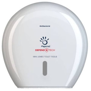 Dispenser antibatterico per carta igienica Mini Jumbo Defend Tech - 24,9x25,7x14,8 cm Papernet bianco -