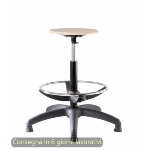 Sgabello tecnico Work Wood 60 tondello in faggio e base in nylon Seditaly alto con poggiapiedi regolabile LBDSF0000L119