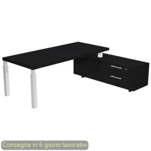 Scrivania manageriale con mobile di servizio nero ven.frassino 225x170xH76,2 cm gamba sez. quadrata bianca Flora