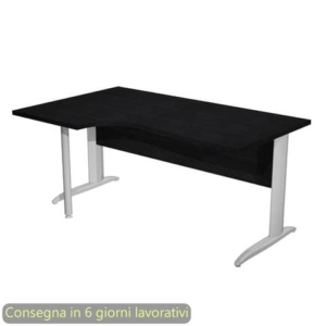 Scrivania penisola sinistra nero venato frassino 160x60/80/100xH.72 gamba a L metallo cromato Presto Compact
