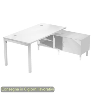 Scrivania piano bianco 140x80xH.72,5 cm gamba a ponte in metallo bianco piano bianco - SOL140/3-AM
