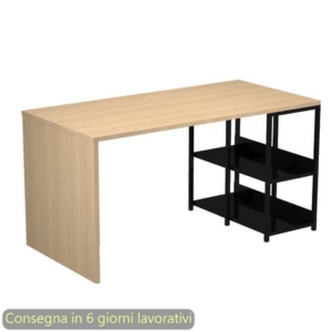 Scrivania compatta su libreria in metallo nero 140x69xH.72,4 cm Artexport piano rovere - 2767BX-C