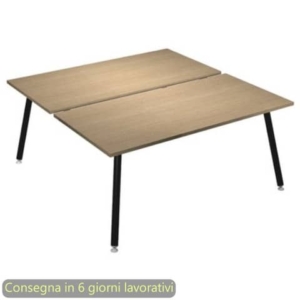 Scrivania bench doppia piano rovere 140x166xH.74,4 cm gamba metallo tubolare nero opaco Skinny Metal 6402B-DJA-C-AQ