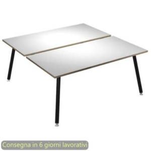 Scrivania bench doppia piano bianco 160x166xH.74,4 cm gamba metallo tubolare nero opaco Skinny Metal 6403B-DJA-3C-AQ