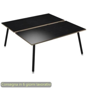 Scrivania bench nero venato frassino 180x80xH.74,4 cm gamba metallo tubolare nero opaco Skinny Metal 6405B-DJA-8C-AQ