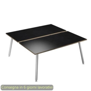 Scrivania bench nero venato frassino 160x166xH.74,4 cm gamba metallo tubolare bianca Skinny Metal - 6403B-DJA-8C-AN