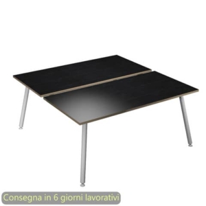 Scrivania bench nero venato frassino 180x166xH.74,4 cm gamba metallo tubolare bianca Skinny Metal - 6405B-DJA-8C-AN