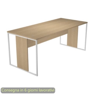 Scrivania piano rovere 180x80xH.74,4 cm gamba a pannello con anello in metallo bianco linea Blade Artexport - 415-C-AN