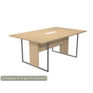 Tavolo riunioni con top access bianco 180x110xH.74,4 cm strut. met. antracite Blade Artexport piano rovere