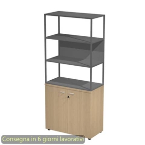 Armadio rovere ante rovere con libreria media metallica antracite - ripiani antracite 90x46xH.204 cm Artexport Blade