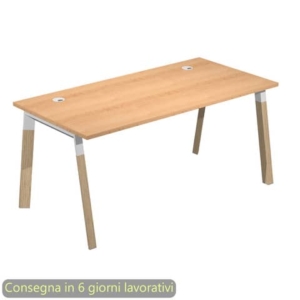 Scrivania piano faggio 160x80xH.72,5 cm gamba inclinata legno e metallo bianco Artexport piano faggio - W160-6-AM