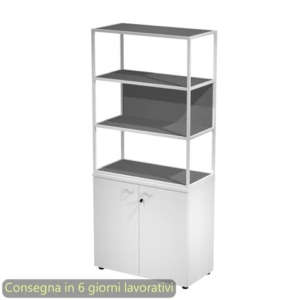 Armadio bianco ante bianche con libreria media metallica bianca - ripiani antracite 90x46xH.204 cm Artexport Blade