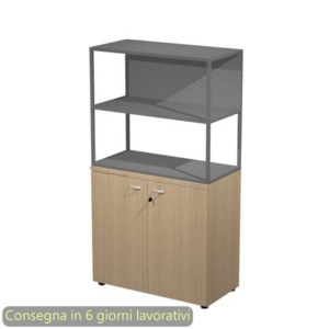 Armadio basso rovere ante rovere con libreria metallica antracite - ripiani antracite 90x46xH.165 cm Artexport Blade
