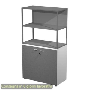 Armadio basso bianco ante antracite con libreria metallica antracite - ripiani antracite 90x46xH.165 cm Artexport Blade