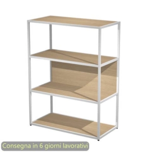 Libreria a giorno media 90x44xH.119 cm struttura metallo bianca Artexport Blade ripiani rovere - 280-AN+RP5-C