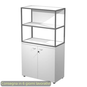 Armadio basso bianco ante bianche con libreria metallica antracite - ripiani bianchi 90x46xH.165 cm Artexport Blade