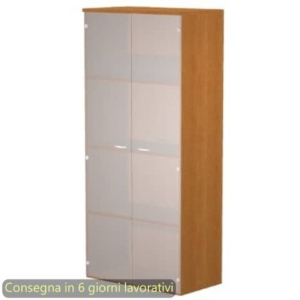Mobile alto con ante in vetro satinato 80x35xH.180 cm 3 ripiani Presto Artexport noce chiaro - 038-39-75G/4