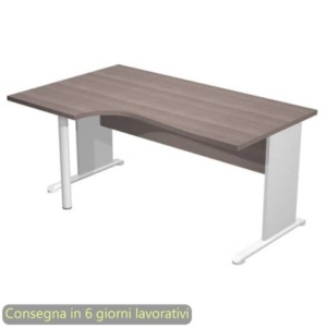 Scrivania penisola sx frassino toscano 160x60/80/100xH.72 cm gamba a pannello grigia e piede metallico Presto Compact