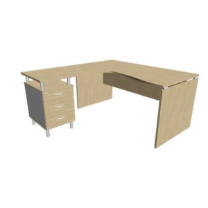 Scrivania con cassettiera sinistra piano rovere 160x165xH.75 cm fianco a pannello in melaminico Practika P4 ECSLP17S-RK-RK