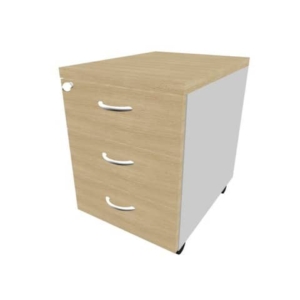 Cassettiera rovere 3 cassetti 42x56x58 cm con ruote e serratura linea Practika Quadrifoglio PKCA0003-RK-AA
