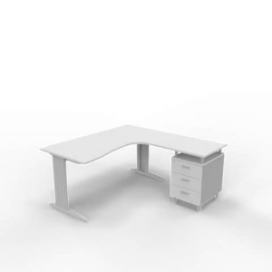 Scrivania con cassettiera a destra piano grigio 160x165xH.75 cm gamba a L acciaio argento linea Practika P1 ECSMT17D-GR-A