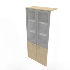 Armadio alto con ante basse rovere e alte in vetro telaio MDF scocca bianca 90x45xH.200 cm - ECE490T-RK-BA-V3
