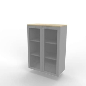 Armadio medio ante vetro telaio MDF, top rovere scocca argento 90x45xH.123,2 cm Practika Quadrifoglio - ECEM90T-RK-AA-V3