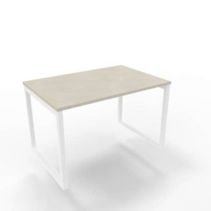 Scrivania piano cemento 120x80xH.75 cm gamba ad anello in acciaio bianco linea Practika P2 Quadrifoglio - ECSAT120-CL-I