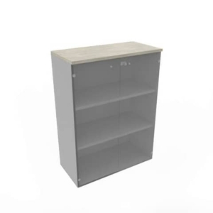 Armadio medio con ante vetro fumè, top cemento scocca trama antracite 90x45xH.123,2 cm - ECEM90V-CL-TA-GE