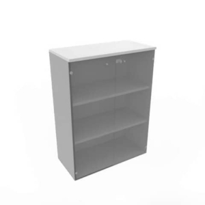 Armadio medio con ante vetro fumè, top grigio scocca trama antracite 90x45xH.123,2 cm - ECEM90V-GR-TA-GE