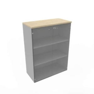 Armadio medio con ante vetro fumè, top rovere scocca trama antracite 90x45xH.123,2 cm - ECEM90V-RK-TA-GE
