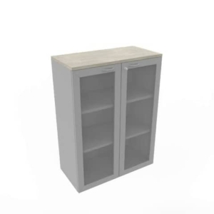 Armadio medio ante vetro telaio MDF, top cemento scocca trama antracite 90x45xH.123,2 cm - ECEM90T-CL-TA-V3