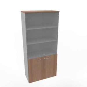 Armadio alto ante basse noce canaletto e alte in vetro scocca trama antracite 90x45xH.200 cm - ECE490V-NO-TA-GE