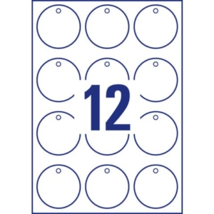 Cartellini micro-perforati Avery ultraresistenti in plastica 190µ tondi bordi lisci in conf. da 120 pz T3004-10
