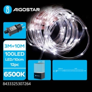Catena luminosa tubolare per interni ed esterni a basso voltaggio Aigostar luce fredda 6500K 10 m 100 led - 307264