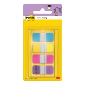 Segnapagina removibili Post-it® Index Strong Mini con dispenser - 4 blocchetti da 10 ff - turchese-giallo-rosa-viola