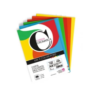 Carta colorata Deco Cromatica colori forti formato A4 - 5 colori assortiti in 100 ff - 200 gr - 12310/100