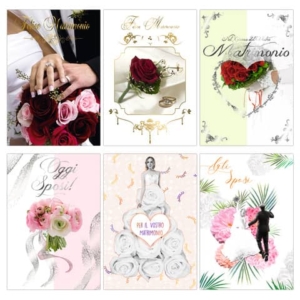 Biglietti augurali Matrimonio Biembi 12x18 cm fustellati oro - conf. 6 pz assortiti con portasoldi - BXBDKTC05