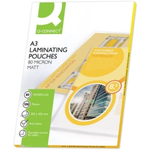 Pouches per plastificatrici Q-Connect A3 - 2x80 µm - finitura opaca conf. 100 pz - KF18063