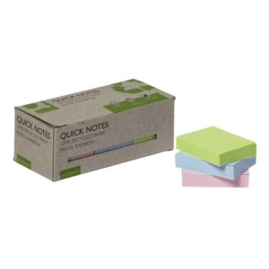 Foglietti riposizionabili riciclati Q-Connect 38x51 mm assortiti pastello - conf. 12 blocchetti da 100 ff - KF17326