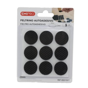 Feltrino adesivo tondo Emi Ø 25 mm - nero - conf. da 9 pezzi - 8501501