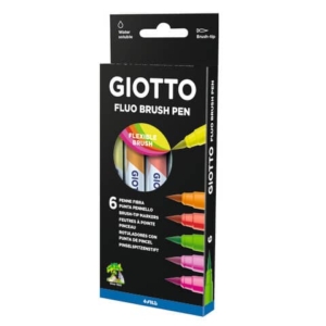 Pennarelli acquerellabili con punta a pennello Giotto Turbo Soft Brush in conf. 6 colori assortiti Fluo - F427200