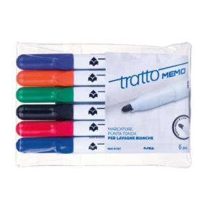 Marcatore per lavagne bianche Tratto Memo p. tonda - conf. da 6 colori assortiti - F854200