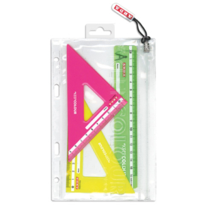 Miniset 3 pezzi da disegno in busta con zip Arda - 2 squadre 45°e 60° + 1 righello 16 cm - KC7063