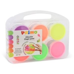 Tempera colori a dita Primo 100 ml valigetta 6 colori assortiti fluo - 2214TD6FLUO