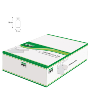 Etichette con filo in cartoncino bianco Lebez formato 7x19 mm - conf. 1000 pezzi - A383
