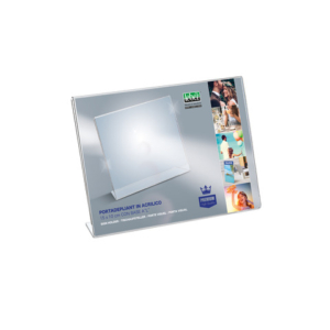 Portadepliant in acrilico con base a L Lebez formato 15x10 cm - orizzontale - trasparente - 7041