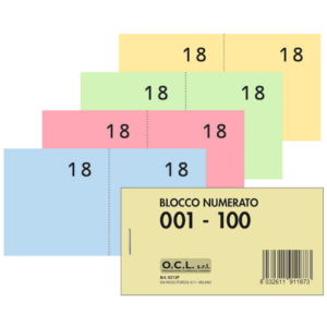 Blocchi lotteria Madre/Figlia O.C.L. - serie numerata da 1 a 100 - 4 colori assortiti - conf. 40 pz - 0212P