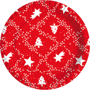 Piatti piani carta fibra vergine Dopla Red Xmas Ø 180 mm - conf. 10 pz - 11817