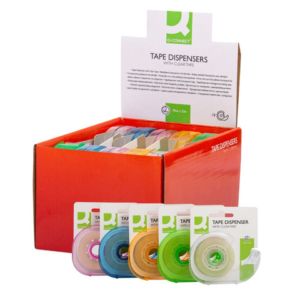 Espositore 10 nastri adesivi trasparenti con dispenser a chiocciola in blister Q-Connect assortiti - 19mmx33m - KF27009